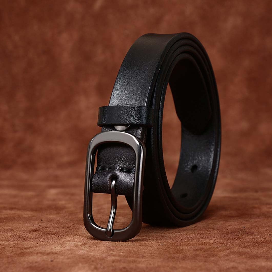 Générique Femmes Ceinture Fine Cuir De Vachette Véritable pour Pantalon Habillé 2,3cm De Large Mince Sangle De Taille avec Boucle à Ardillon Robuste(115cm/45, Black)