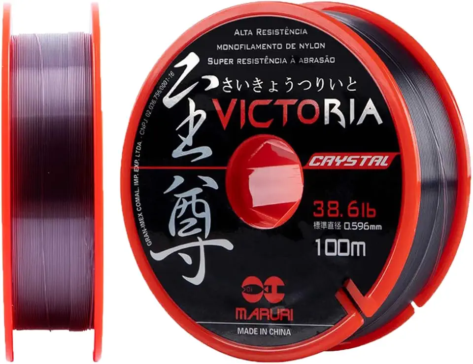 Victoria Crystal Linha de Pesca Monofilamento, 100m, 0,596mm, 38,6lb, Resistente à Abrasão