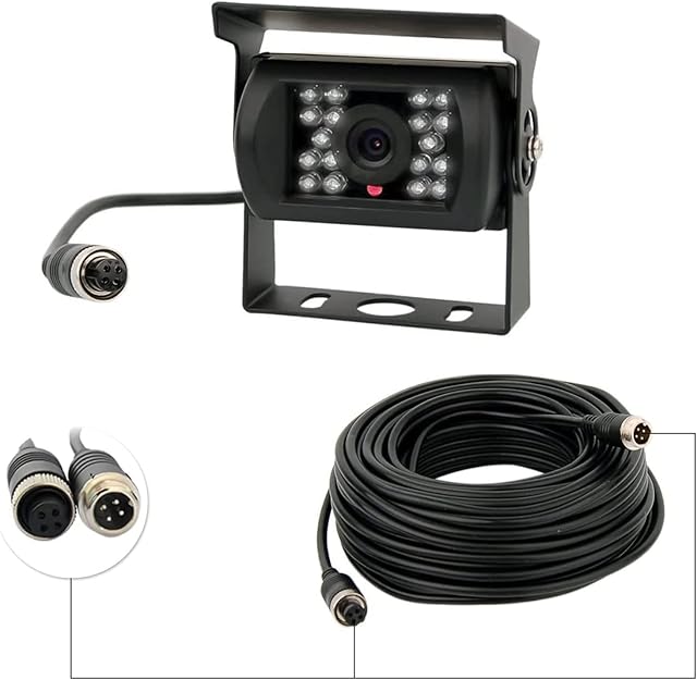 CAMECHO Reversing Camera Heavy Duty Vehicle Waterproof IR Night Vision Backup Camera + 10M 4 Pins Cable Kit for Car Bus Truck Caravan Camper 12V 24V Parking Assist