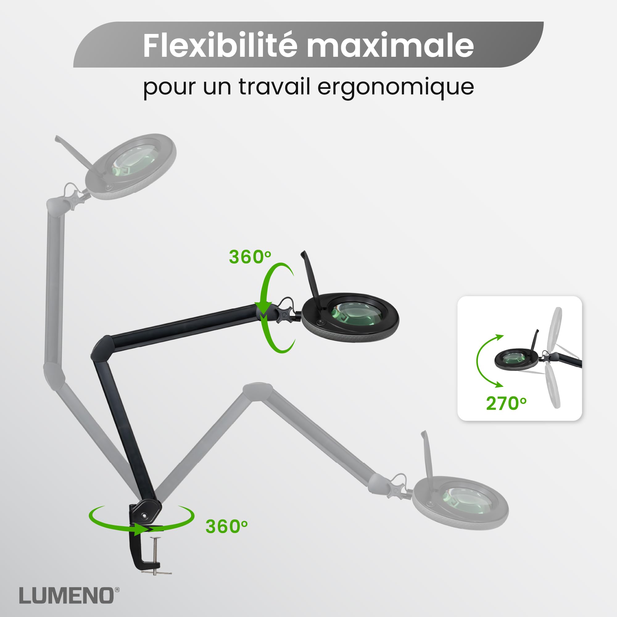 Lumeno LED Lampe loupe 7213SW avec lentille en verre 127 mm, 3 dioptries Noir