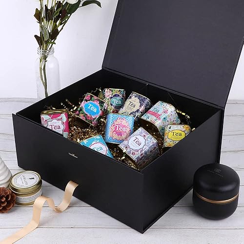 Miniatura 6 de Caja de regalo negra grande de 13 x 11 x 5.3 pulgadas, caja negra con cinta con tapa cierre magnético, caja de regalo de Navidad, cajas de regalo