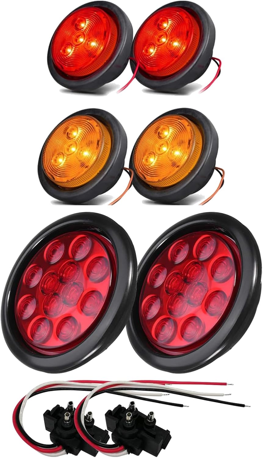 NEW SUN LED Trailer Lighting Bundle: 4Pcs 2.5" Marker Lights + 2Pcs 4" Tail Lights for Truck, RV, Trailer,Waterproof