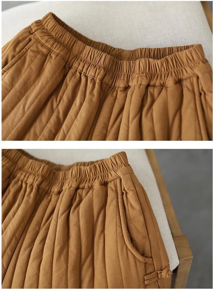 WROLEM Women Winter Warm Down Cotton Pants Thicker Padded Quilted Pants Relaxed Fit Wide Leg Trousers with Pockets - Image 5