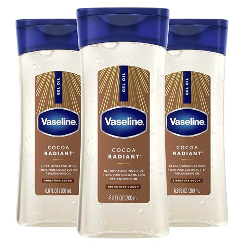 Vaseline Intensive Care Cocoa Radiant Pack of 3 for Glowing Skin Body Gel Oil Made with Pure Cocoa Butter + Replenishing Oils 6.8 oz