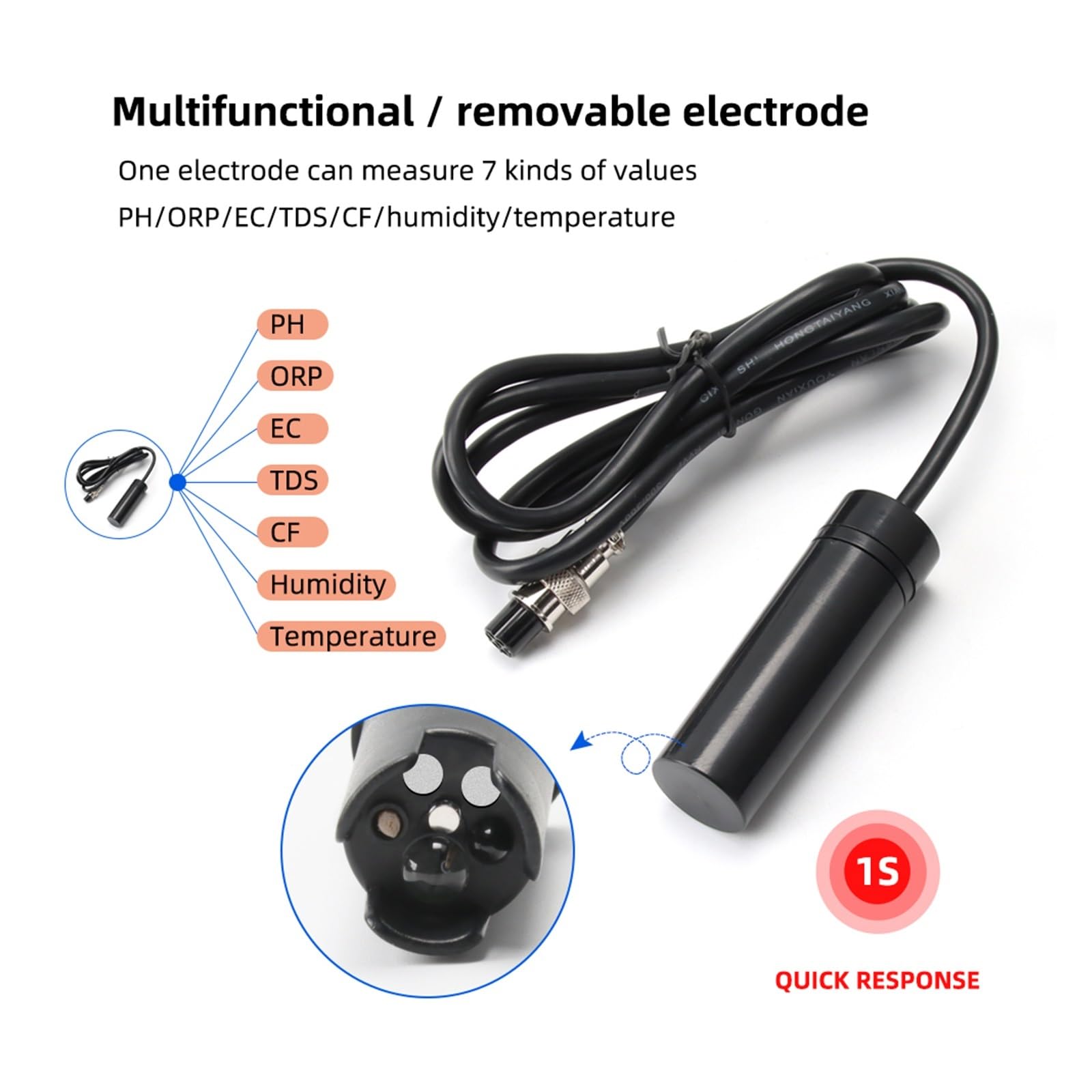 Medidor de PH Digital multifunción 7 en 1, temperatura humedad ORP TDS EC CF, probador pureza calidad del agua, Monitor for piscina acuario, Probador preciso(Plug-01)