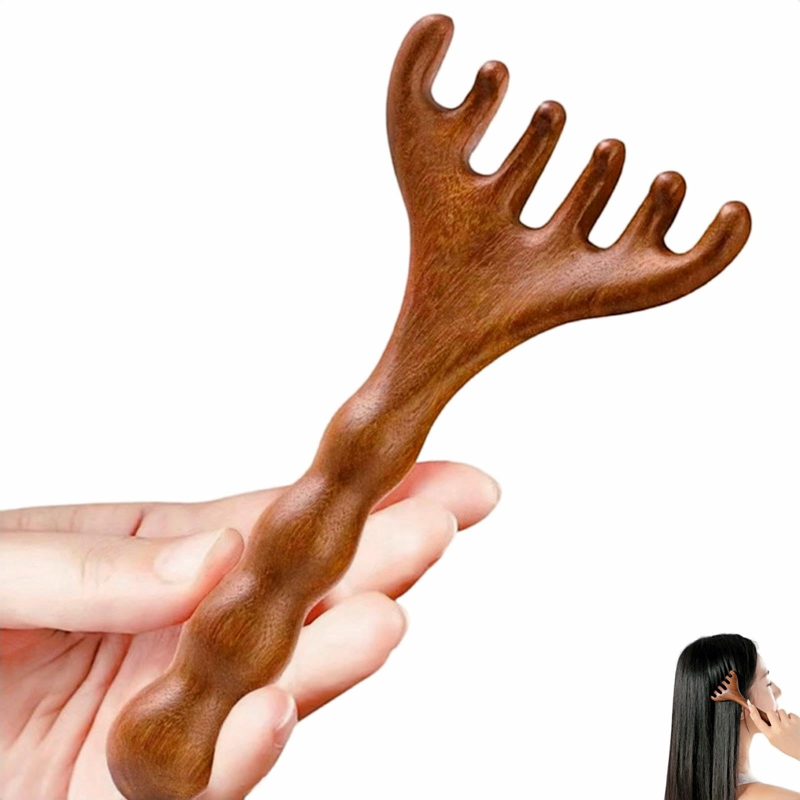 Sandalwood Massage Comb Long Handle Wooden Scalp Massager Scalp Acupoint Relaxation Gua Sha Tool for Head Neck and
