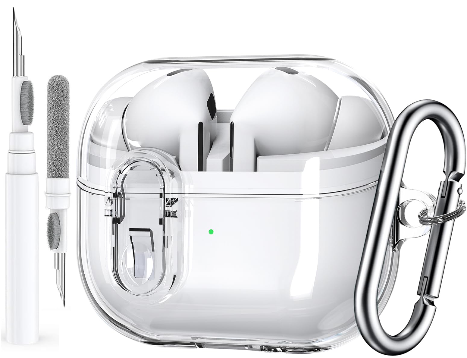 IceModo Compatible with Samsung Galaxy Buds 3 Case & Galaxy Buds 3 Pro Case,Clear Lock Clip Case with Carabiner,Cleaning Pen - Clear