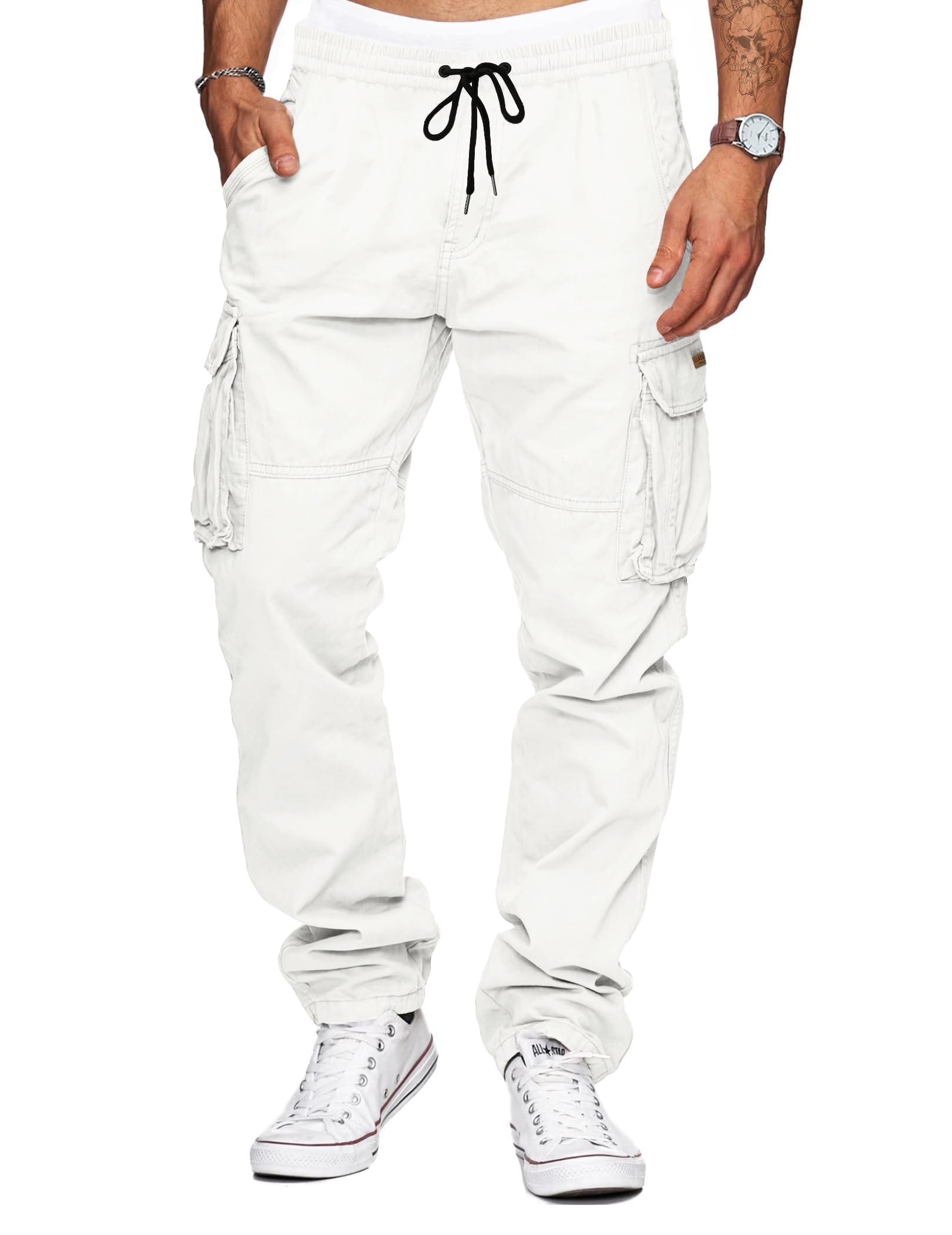 TARAINYA Cargohose Herren Baumwolle Baggy Hosen Stretch Outdoorhose mit Kordelzug und Taschen