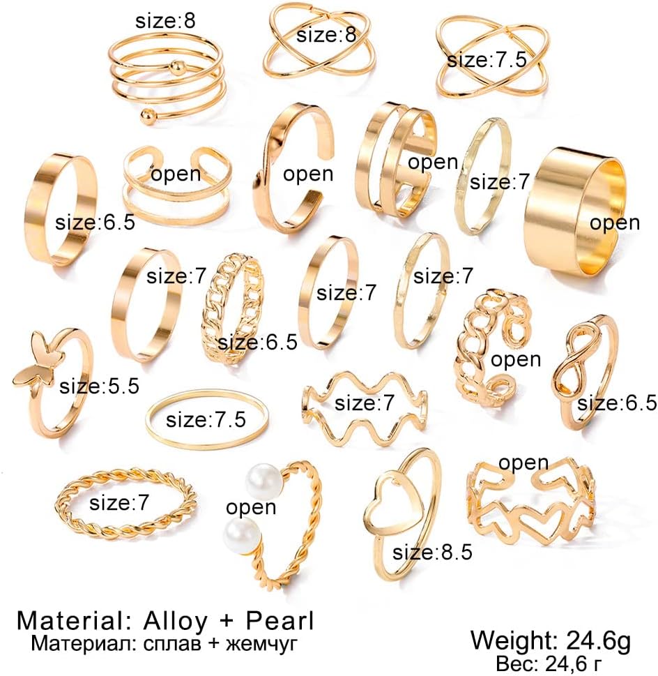 22 Pcs Gold Vintage Knuckle Rings Set for Women Dainty Silver Boho Butterfly Hollow Thumb Rings Heart Wave Stackable Finger Rings Pack - Image 7