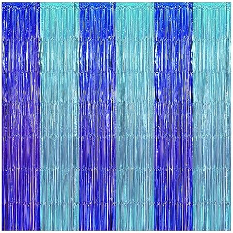 Graduation Decorations 2025 Blue Foil Fringe Curtains, Blue Light Blue Photo Streamers for Under The Sea Ocean Backdrop for Birthday Graduation Anniversary Baby Shower Decor (3 Pack) Cover