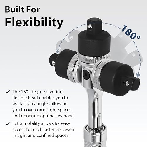 Miniatura 3 de FIRSTINFO - Llave de trinquete extensible de 12 pulgada de longitud de 17.2 a 22.7 pulgadas, con cabezal de trinquete flexible