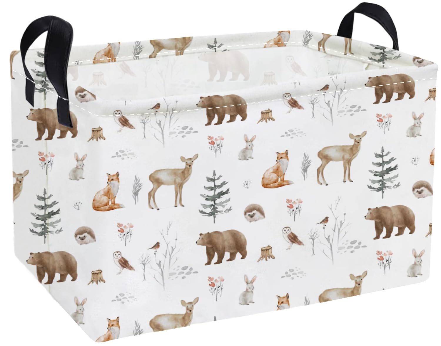 Essme Rectangular Animal Basket,Kids Storage Bins Organizer with Handles for Woodland Room Decor, Gift Basket,Shelf Basket.(Woodland Animal)