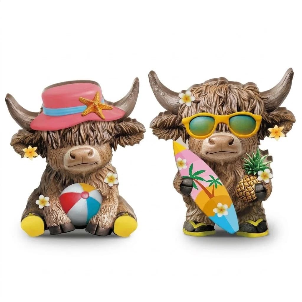 Cosiesnest 2Pcs Highland Cow Highland Cow Gifts Highland Cow Ornaments 2D Flat Decor Highland Cow Gifts for Women 10cm x 8cm for Home Decor Living Room Bedroom Ornaments (Yellow)