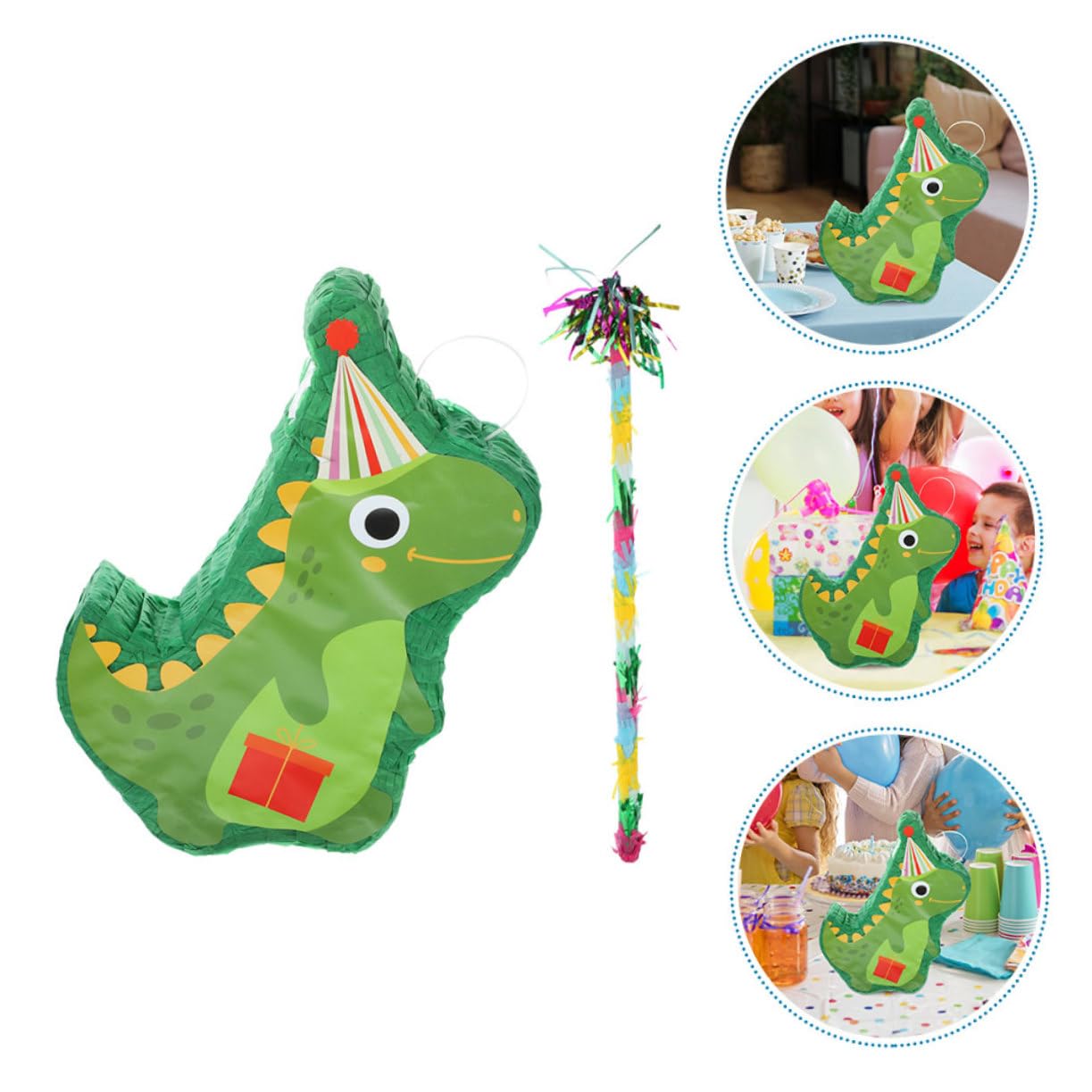 UPKOCH Piñata de Dinosaurio de Papel para Fiesta de Cumpleaños y Navidad, Contenedor de Dulces Colgante Palo, Adorno Divertido para Celebración