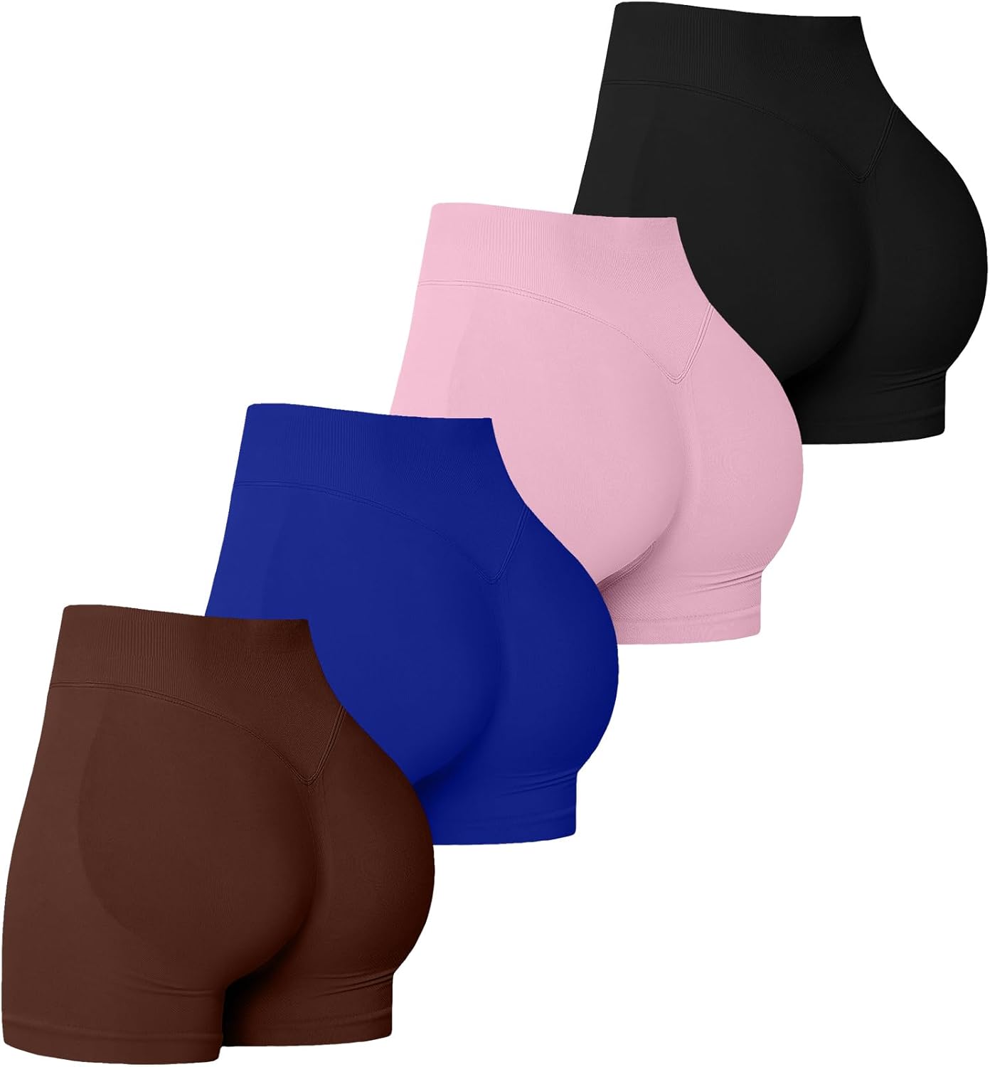 YWBIN 4 Pack Women Workout Gym Impact Shorts Seamless Scrunch Butt Lifting Gym Yoga Shorts