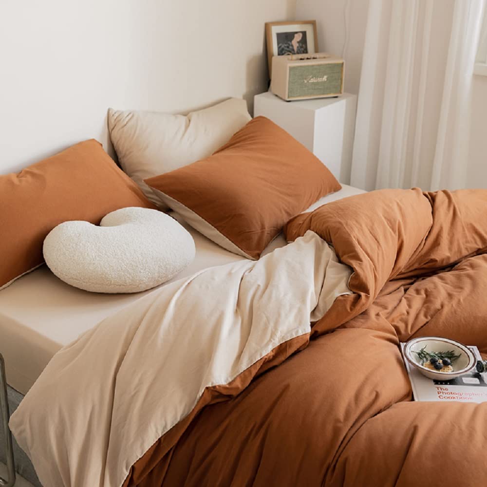 Lanqinglv Copripiumino 220 x 240 cm, colore: Caramello Beige Adolescente Ragazza Adulta Reversibile Parure da letto per 2 persone con cerniera, copripiumino in microfibra con 2 federe da 65 x 65 cm
