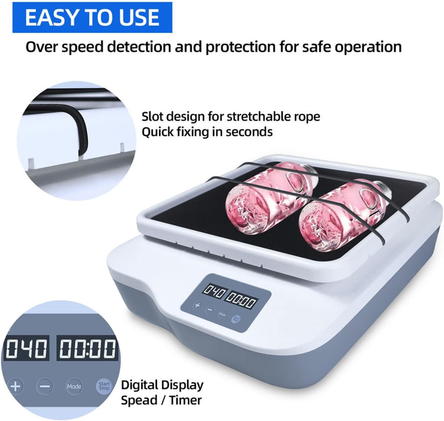 COYEUX Agitador Orbital Digital, Velocidad Ajustable de 40 a 200 RPM, Pantalla Digital LED de Velocidad y Tiempo, con Modo Continuo o Temporizador de 1 min a 19 h 59 min, para Laboratorios y aulas