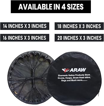 ARAW American Shamanic Native Drum Bison Natural Hide, Cedar Wood Frame, Handmade, Handheld Drum (20 Inches Diameter X 3 Inches Depth)