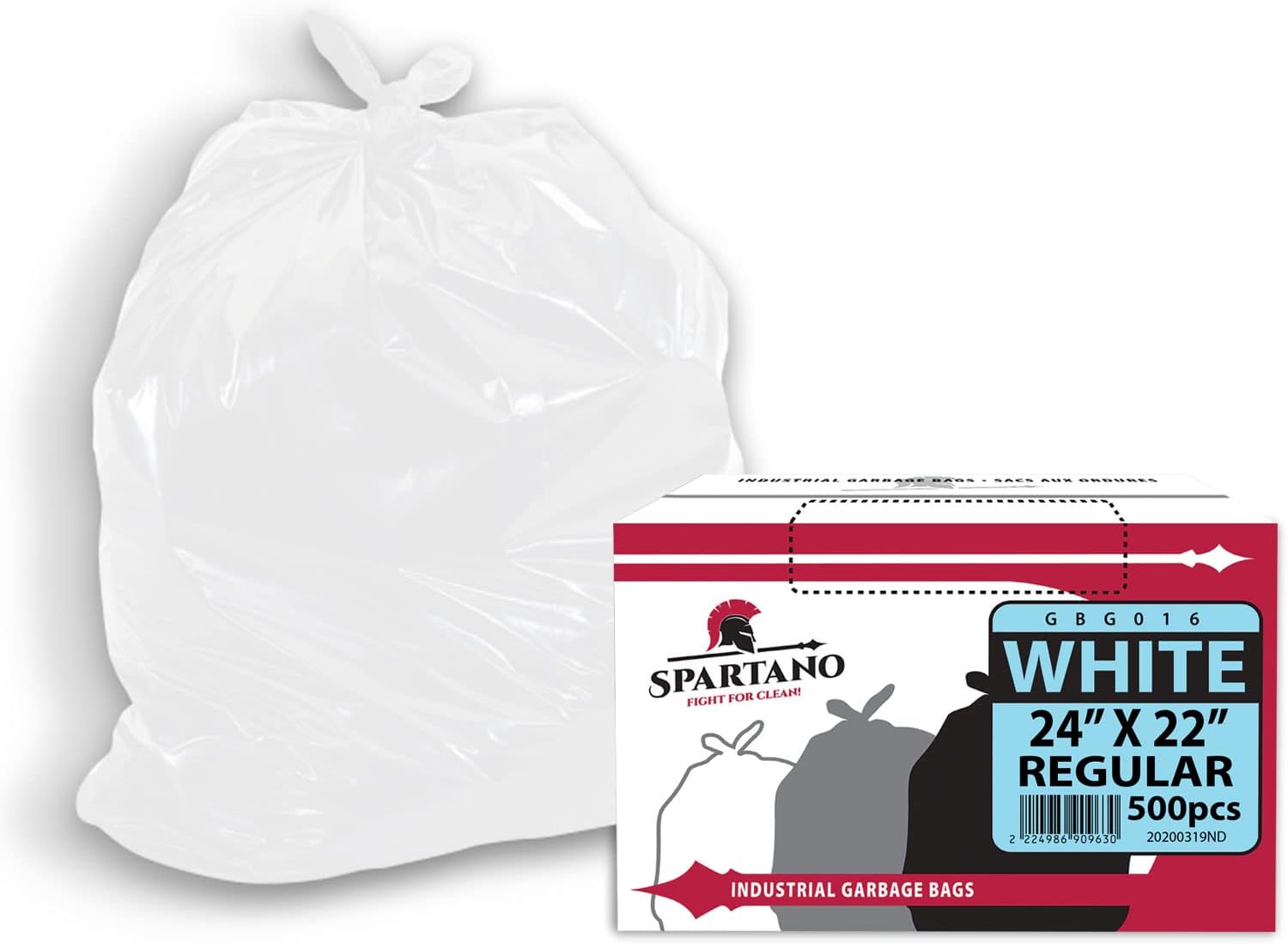 Spartano White Garbage Bags 24 x 22 Inch (500 Count), Regular Kitchen