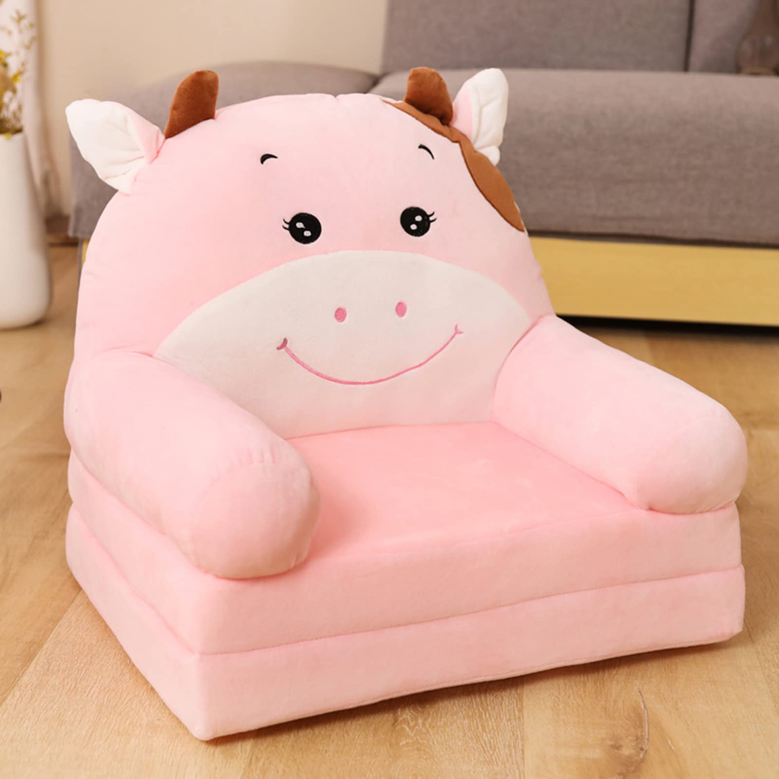 NILoykg& Plush Foldable Kids Sofa,Children's Sofa Backrest Armchair Bed, Cartoon Upholstered Couch Seat 2 in 1 Flip Open for Infant Toddler Boys Girls Cute Lazy Sofa,B