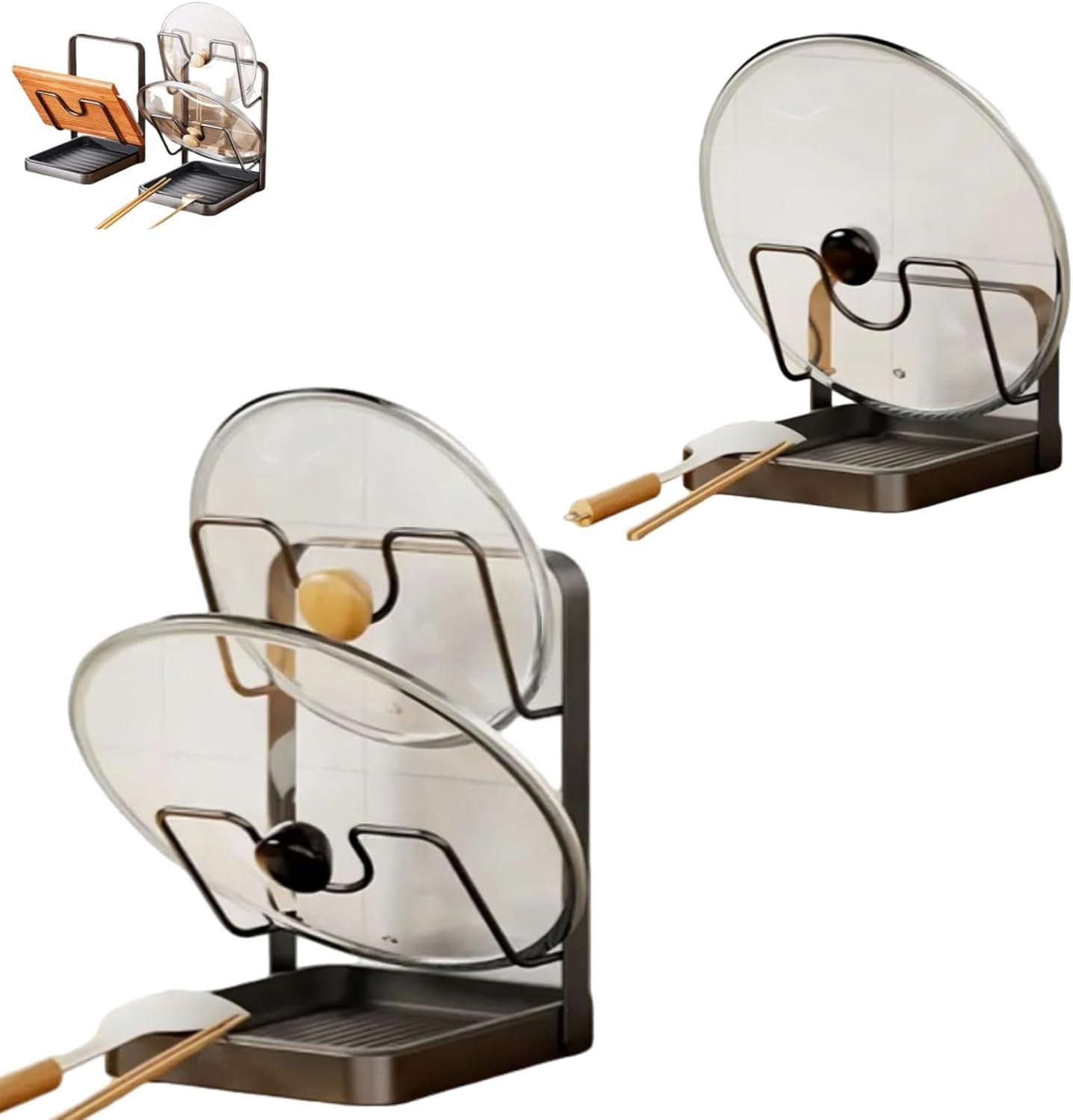 Kitchen Pot Lid Storage Rack, Pot Lid Holder Spoon, Lid Rack for Pot Lids While Cooking, Lid Holder Cooking, Pot Lid Holder While Cook, Pots Lids Holder Countertop, Kitchen PotLid Holders (2pcs-1)