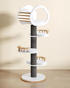 54" Tall Modern Cat Tree Tower Scratching Posts for Large Cats, Natural Solid Wooden Cat Condo Tower for Indoor Cats, Luxury Cat House Furniture with Big Bed Black