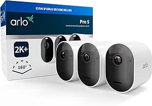 Arlo Pro 5 2K Wireless Outdoor WiFi Surveillance Camera, Advanced Color Night Vision, Lighting, Siren and Dual Band WiFi, Secure Subscription Trial Included, 3 White Cameras asin的图片