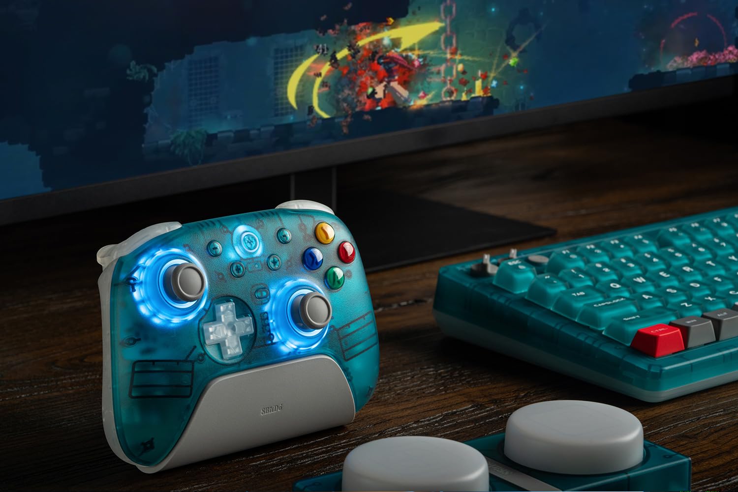 8BitDo Ultimate 2 Wireless Controller for Windows PC, Apple, Steam & Android, Gaming Controller with TMR Joysticks, Hall/Tactile Triggers, Motion Control, 1000Hz Polling Rate, Clear Blue