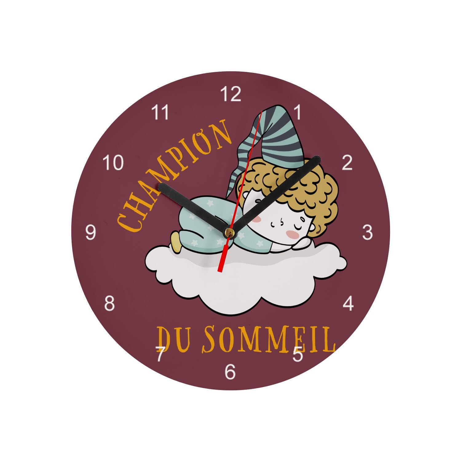 Horloge murale en verre dessin mignon bébé rouge pour aider au sommeil