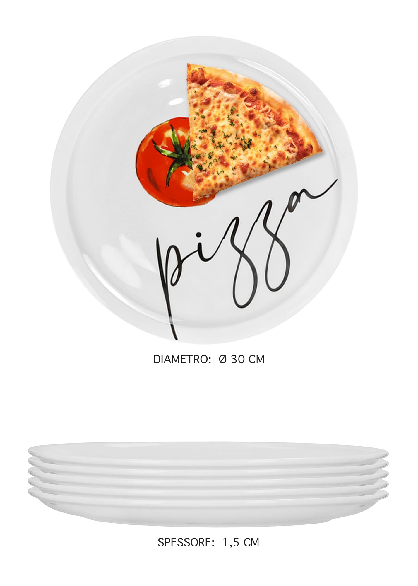 IlGruppone Set di 6 Pezzi Piatti per Pizza Grandi in Porcellana Ø 30 Cm Piatto Cucina Pizze Piatti Piani XL Decorati con Scritte