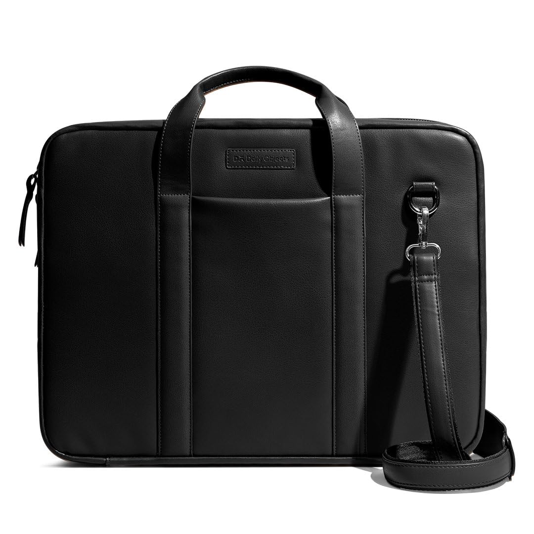 Unisex Black Urban Classic Briefcase Vegan Leather Laptop Messenger Bag Adjustable Straps, Zip Closure Slip Pockets, Detachable Carry Pouch And A Large Storage For 14 Inch Laptops-image-11