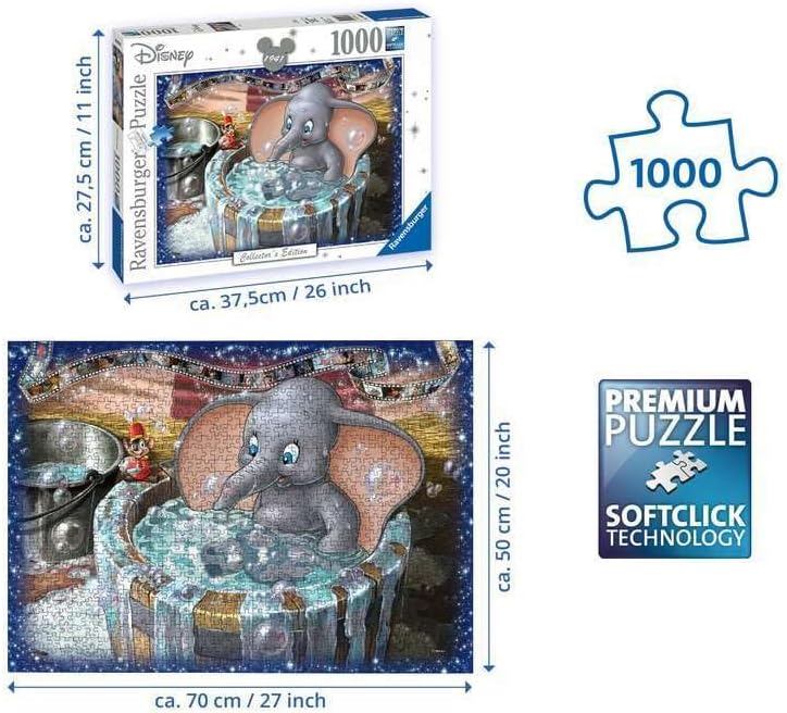 Ravensburger 19676 Disney Dumbo Collector's Edition Puzzle | 1000 Unique Pieces | Softclick Technology Ideal for Adults and Kids | FSC-Certified