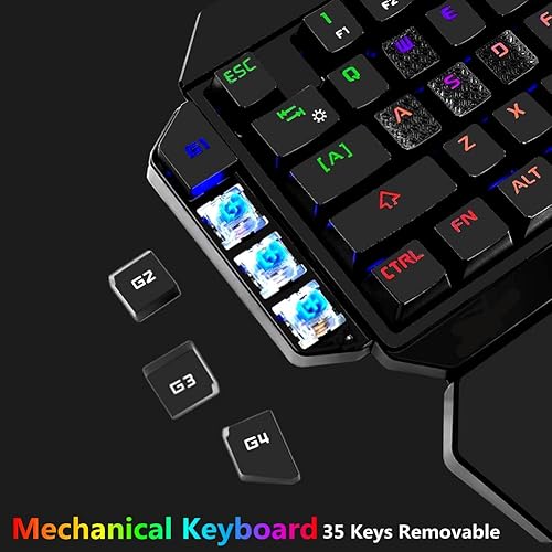 Miniatura 4 de Teclado mecánico RGB para juegos de una sola mano, teclado profesional con retroiluminación colorida para juegos, soporte para reposamuñecas,