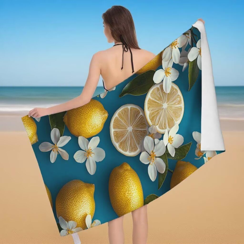 Strandtuch XXL 220x100cm/35x70cm 2er Set Mikrofaser Strandtuch, Schnelltrocknend Strandliege Kompakt Sandfrei Saunahandtuch mit Tasche, Mikrofaser Handtuch für Strand Reise Urlaub (Blume) F-51
