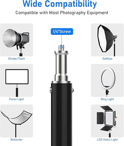 Miniatura 5 de Soporte de luz de fotografía de 9.2 pies/110 pulgadas, soporte de luz resistente de aleación de aluminio, trípode acolchado para luces de anillo,