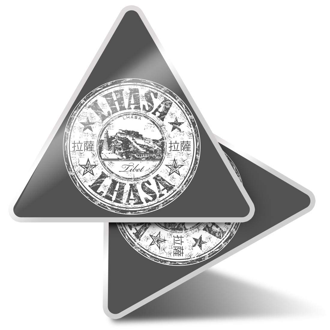 Destination Vinyl Ltd Multi 2 X Triangle Stickers 10Cm - Bw - Lhasa Tibet Travel Stamp Tibetan Laptop Tablet Luggage Scrapbook #40349