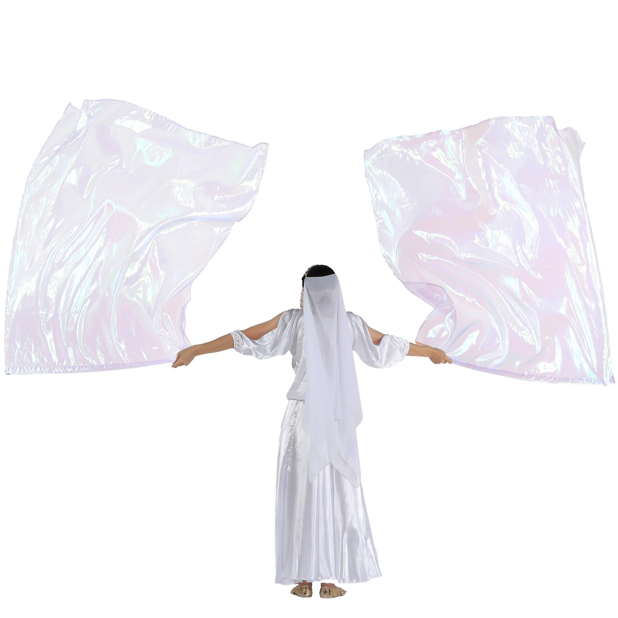 MUNAFIE Juego de banderas de adoración para iglesia de baile (2 banderas + 2 varillas flexibles + bolsa) 47.2 x 55.1 pulgadas, banderas de baile de alabanza para adoración, color blanco transparente