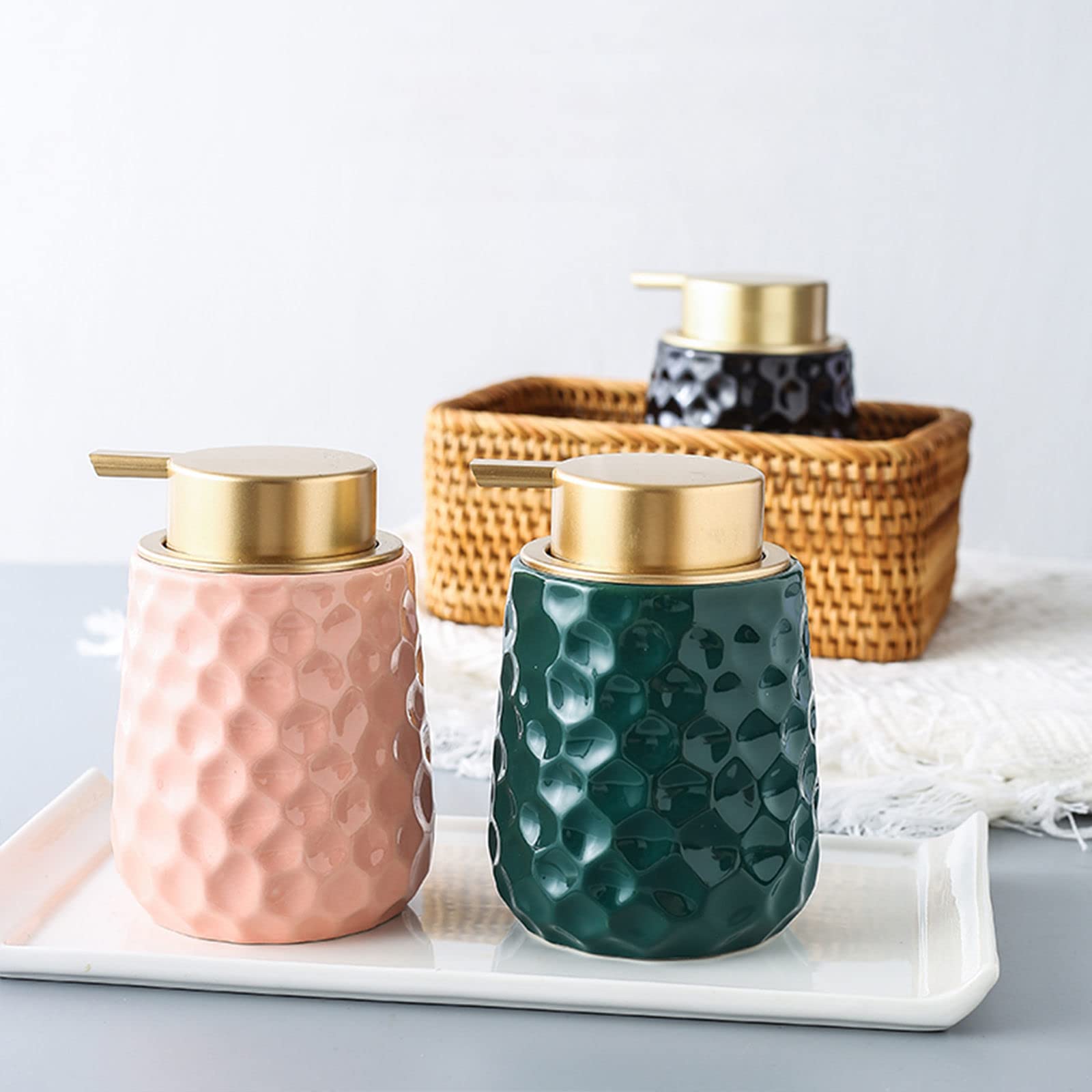 Dozownik mydła, ceramiczny dozownik mydła w piance, 11oz dozownik mydła w pianie ze złotą pompką, kreatywny ręczny dozownik do pianki, do kuchni w łazience-pink-330ml11.6oz (Color : Matte Black)