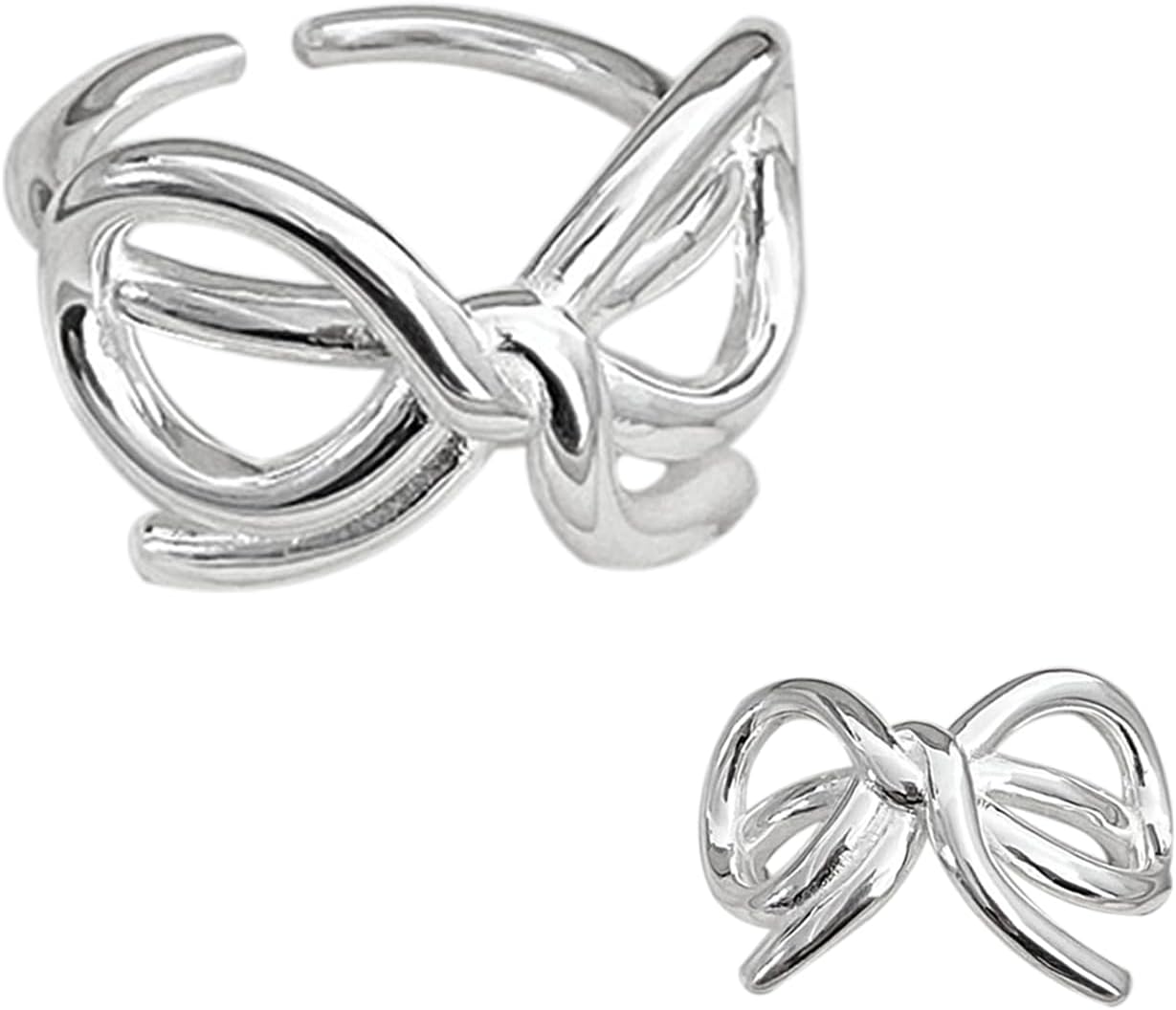 Silver Plated Bow Open End Ring,Skeleton Open Adjustable Ring,Minimalist Rings For Women