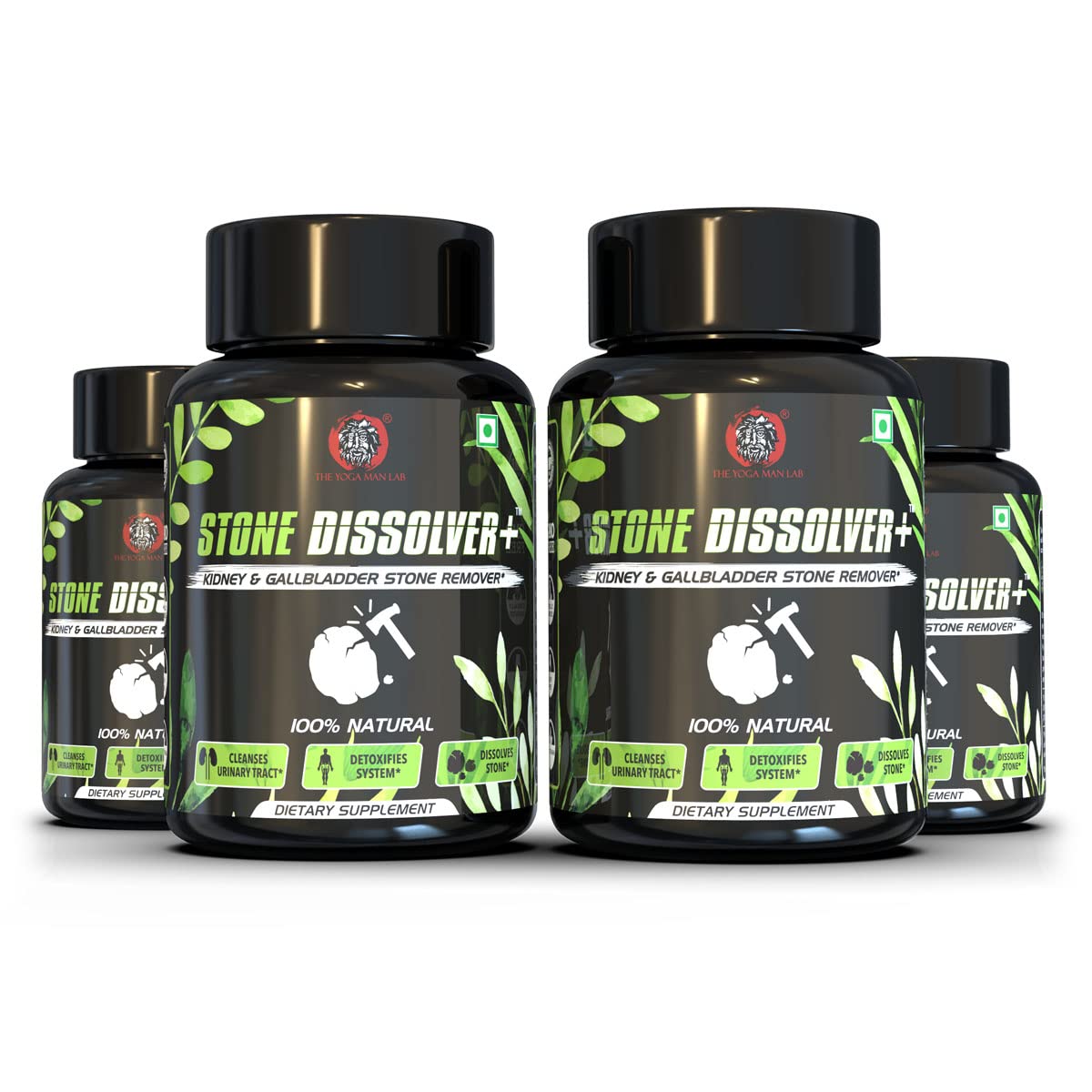 The Yoga Man Lab Stone Dissolver Kidney Detox Cleanse Purifier | Urinary Tract Infection Kidney Stone Dissolution Herbal Supplement Chanca Piedra & Celery Seed Pack of 4