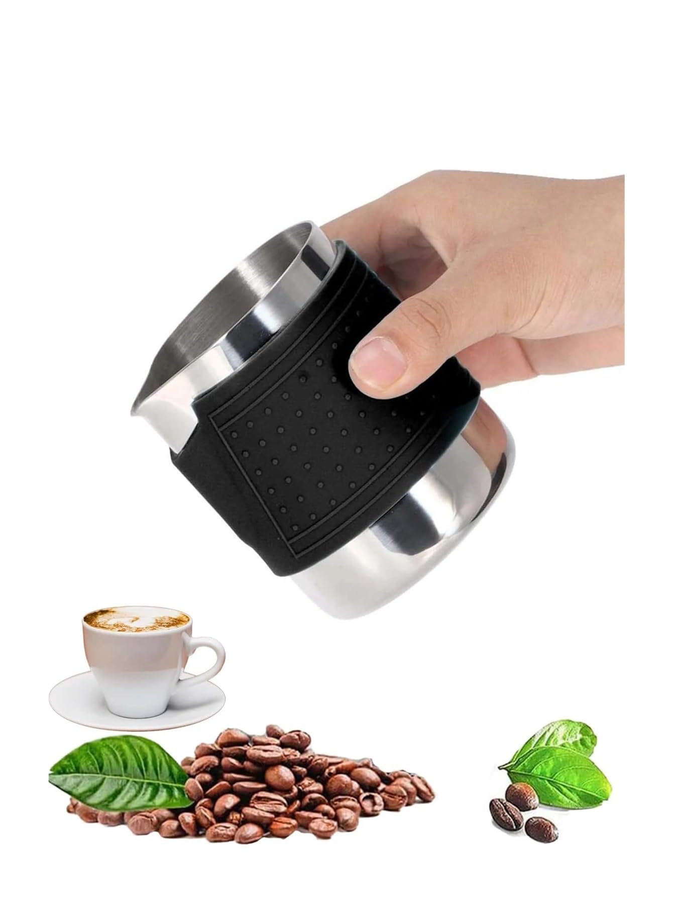 Tazza for latte con brocca for schiuma di, custodia in silicone nero antiscottatura, acciaio inossidabile