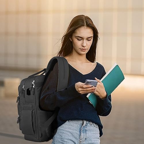 Miniatura 8 de Mancro Mochila de viaje para mujer con compartimento para portátil TSA, mochila para laptop de 15.6 pulgadas con puerto de carga USB y bolsillo seco