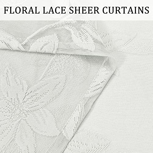 DWCN 2 Pack Ivory White Floral Lace Valances for Kitchen - Rod Pocket Half Window Sheer Curtains for Small Window Living Room, 42 x 18 inch - Image 6