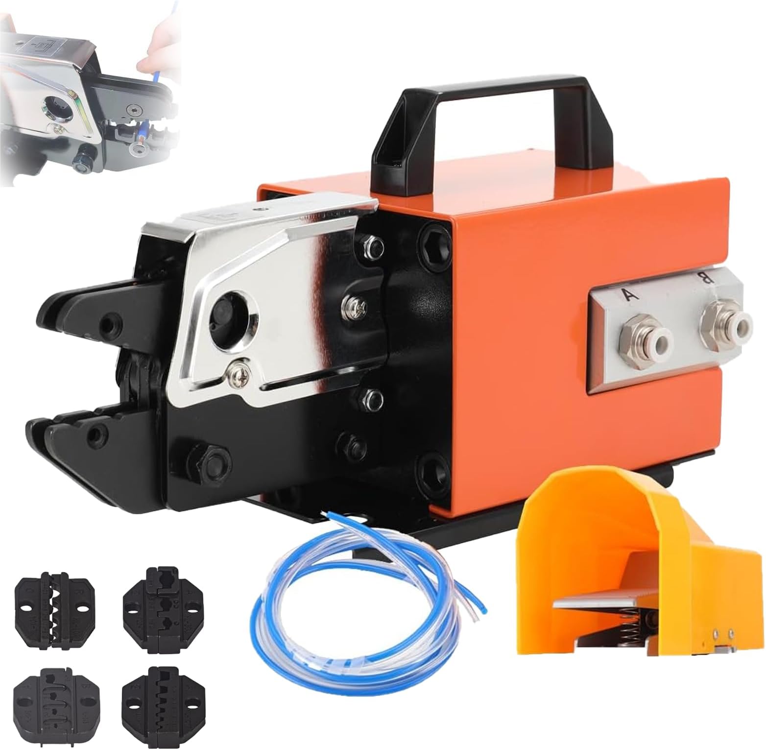 Pneumatic Crimping Tool, Air Powered Wire Terminals Crimper Machine with 4 Sets Dies, 1.3T Power Output,Pneumatic Crimper Plier Machine,Air Powered Wire Machine for Wire Connector and Terminal Dies