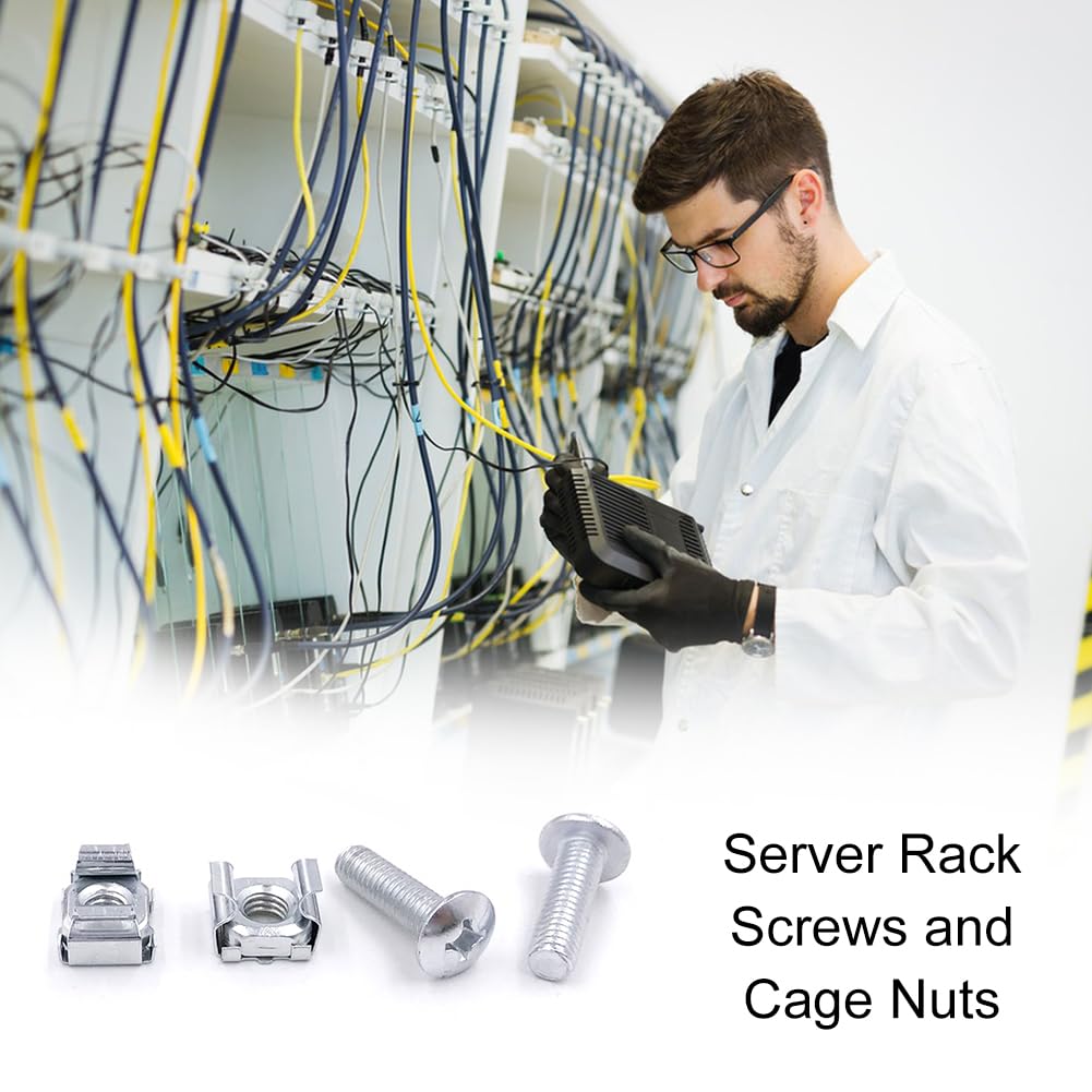 110 Pz/55 Set Viti e Dadi in Gabbia per Armadio Rack,Viti con Gabbia M6,Filettatura M6,Dado per Installazione su Rack,Confezione Dadi a Gabbia per Armadi di Rete Rack Patch Panel e Armadi di Server