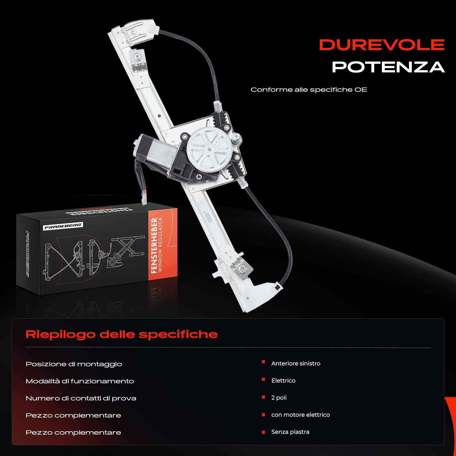 Frankberg 1x Meccanismo alzacristalli elettrici con motore anteriore sinistro compatibile con Grande Punto 199 1.2L-1.9L 2005-2008 Punto Evo 199 1.2L-1.6L 2008-2012 Sostituire# 51786729