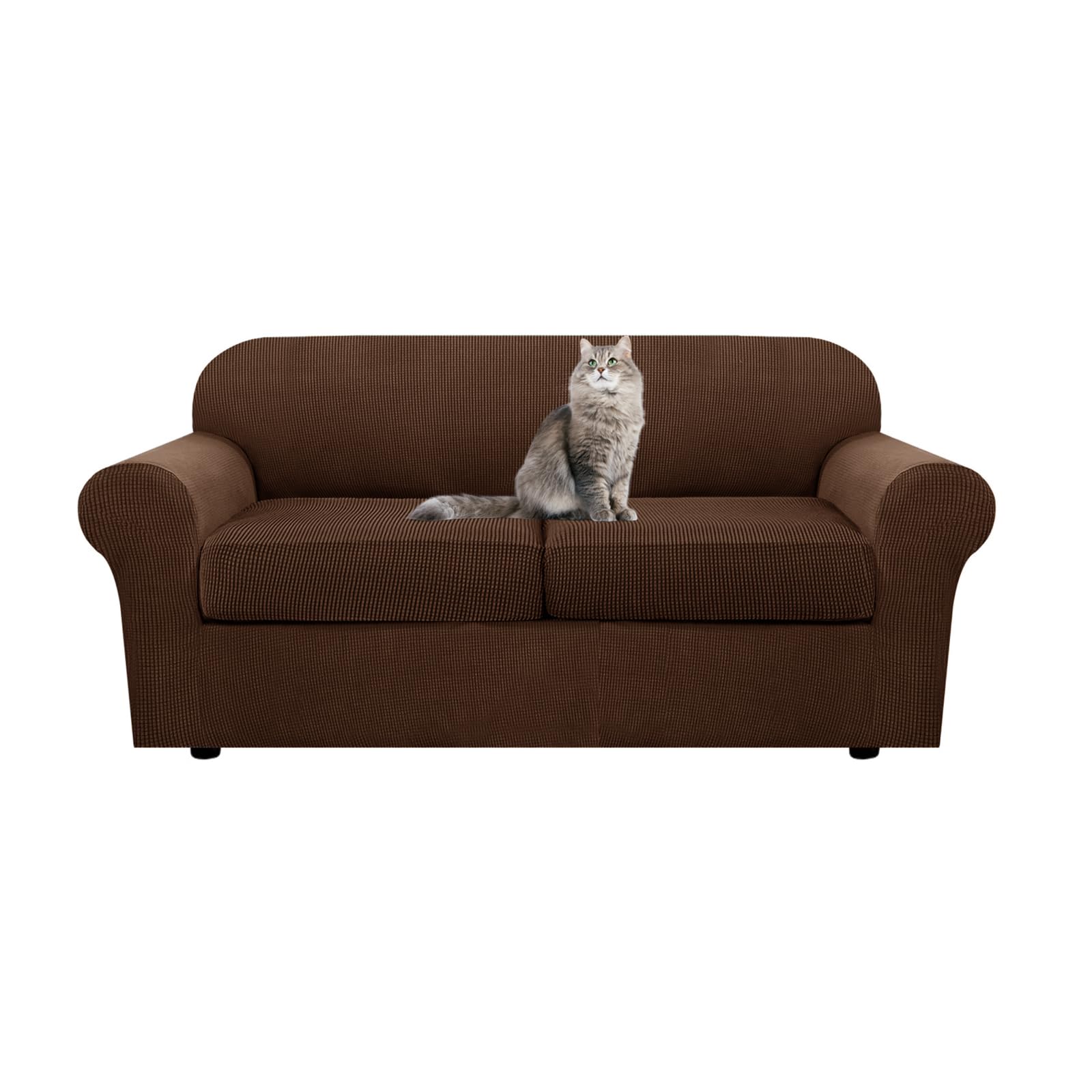 SYLC Ektorp Sofa Cover with Seat Cushions Covers and Backrests Covers Sofa Covers Stylish Stretch Jacquard Couch Slipcover Protector (Brown,Love+2 Seats)