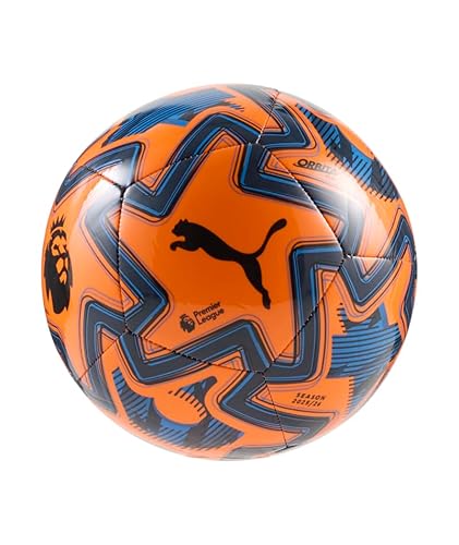 Puma Orbita Play, Premier League Ball, offizielles PL-Lizenzprodukt, maschinengenäht, 12 Paneele und Größen (Orange GLO-Racing Blue-PUMA Black, 3)