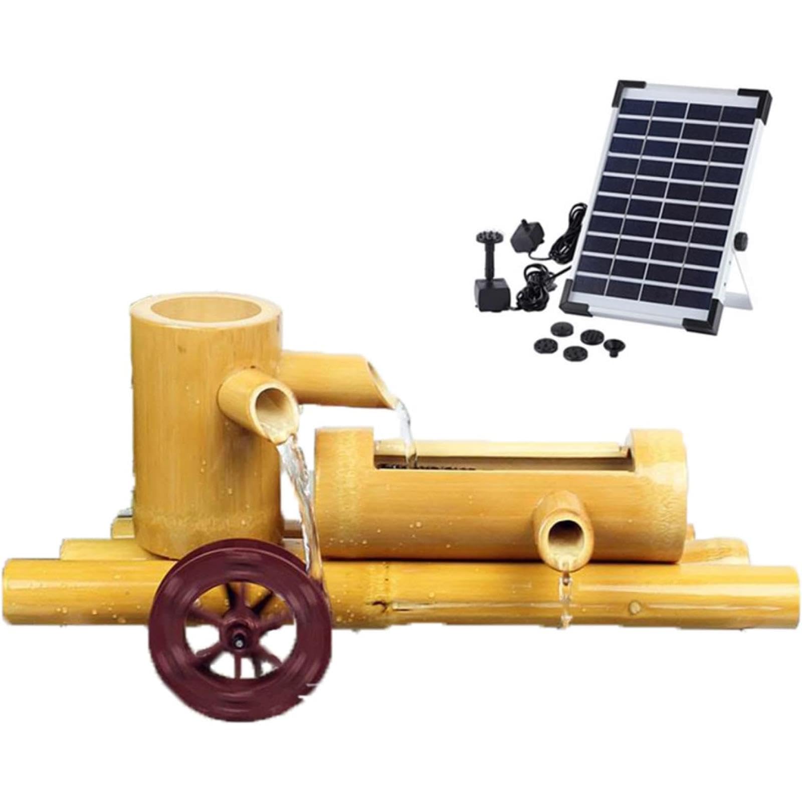 asdchZen Bamboo Fountain Kit With Pump, Solar Bamboo Water Fountain, Zen Garden Bamboo Water Feature, Flowing Water Decoration With Waterwheel, For Fish Tanks, Backyards, Ponds, 7,50cm/19.7in