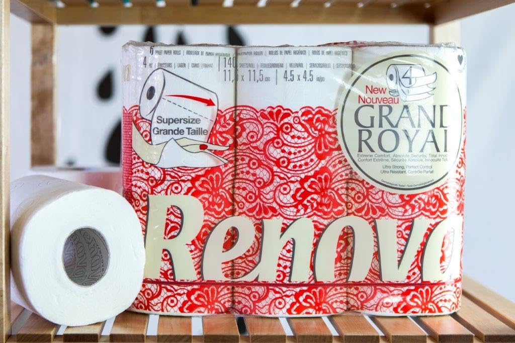Renova Papel Higiénico Grand Royal, 18 Rollos Premium XXL de 4 Capas, Suavidad y Resistencia
